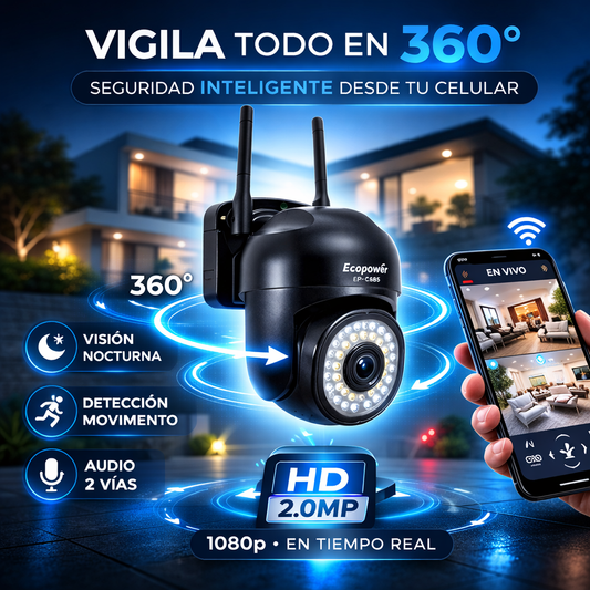 Cámara de Seguridad WiFi EPC085 360° para Interiores: Visión Panorámica HD